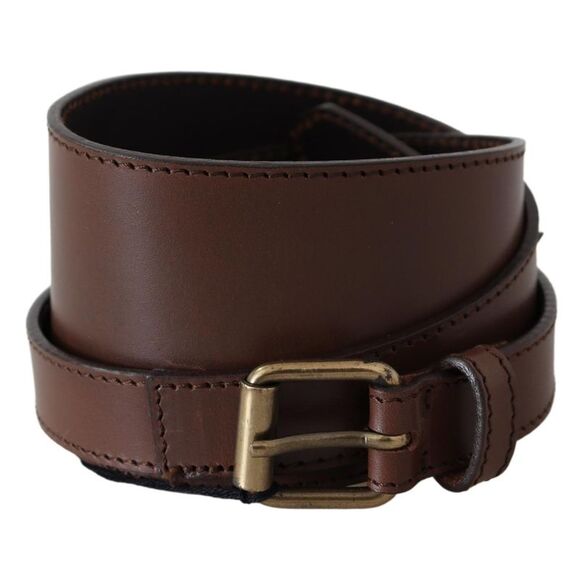 PLEIN SUD Brown Wide Leather Rustic Gold Metal Buckle Women's Dark